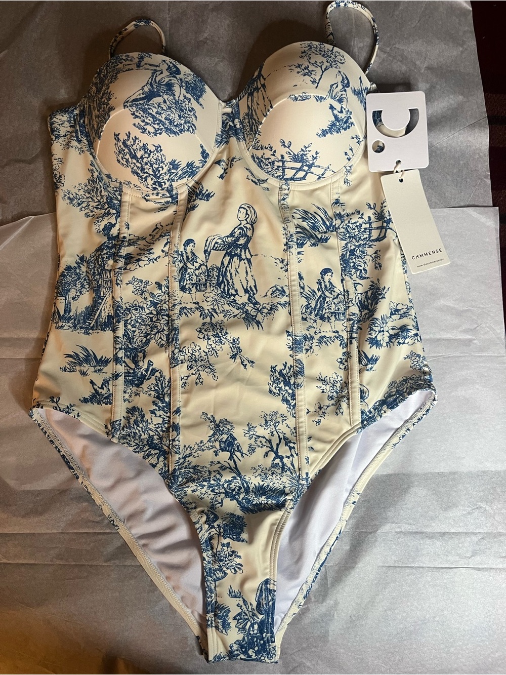 Carmensea Blue Toile One-Piece Swimsuit - Cream & Blue